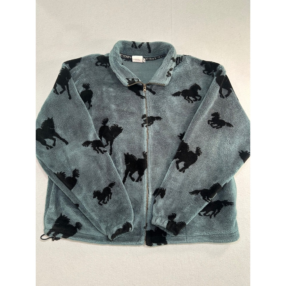 Vintage Outback Trading Co Fleece Jacket Womens XL Blue Horse Print Full Zip